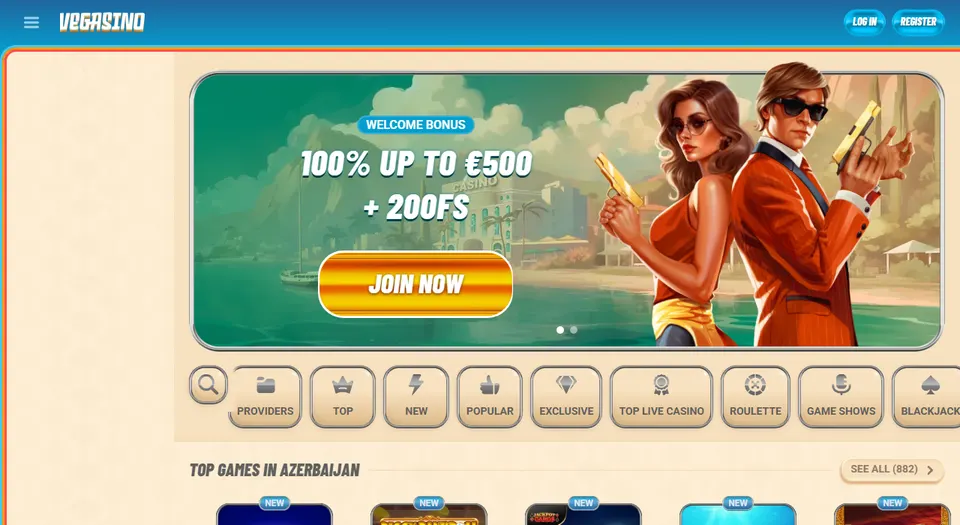Homepage di Vegasino, settembre 2026